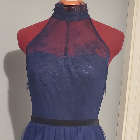 Backless, dark blue, lace dress, Asos, size 6 - Picture 3 of 5
